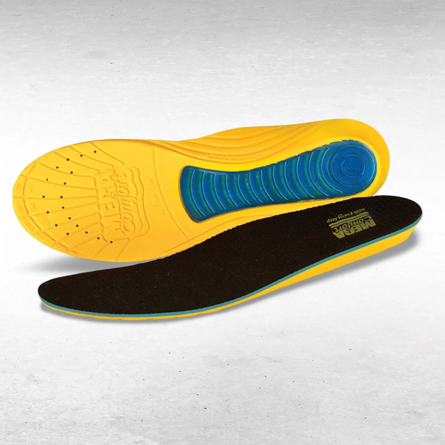 MEGAComfort MegaSole Gel Memory Foam Insoles - Ergonomic - Anti-Stink, Machine Washable - Size Mens 12-13