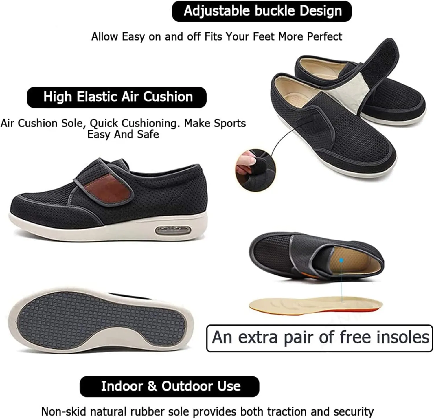 Men's Diabetic Shoes Diabetic Sneaker for Swollen Feet, Extra Wide Orthopedic Rehabilitation Shoes, Lightweight Diabetic Edema Shoes for Arthritis Thumb Valgus Senior,Black,14