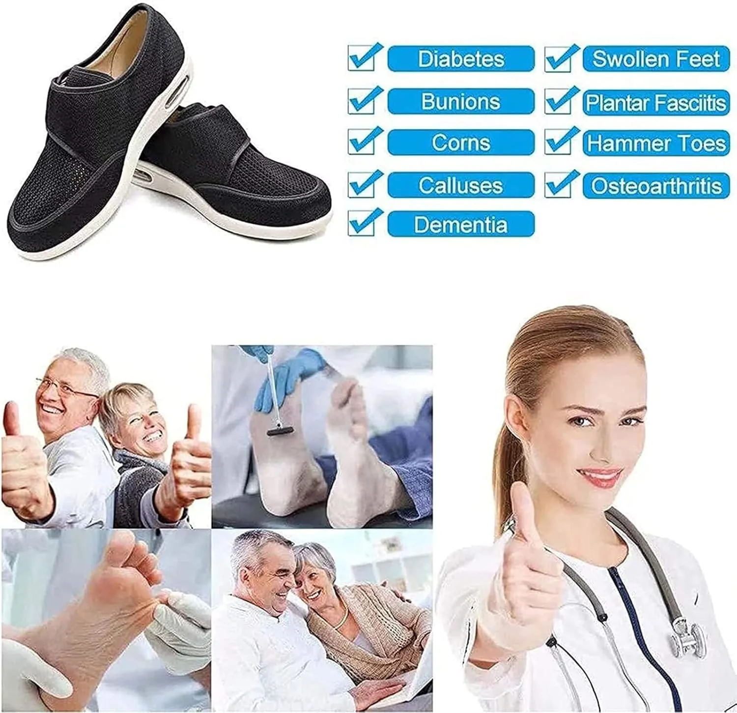 Men's Diabetic Shoes Diabetic Sneaker for Swollen Feet, Extra Wide Orthopedic Rehabilitation Shoes, Lightweight Diabetic Edema Shoes for Arthritis Thumb Valgus Senior,Black,14