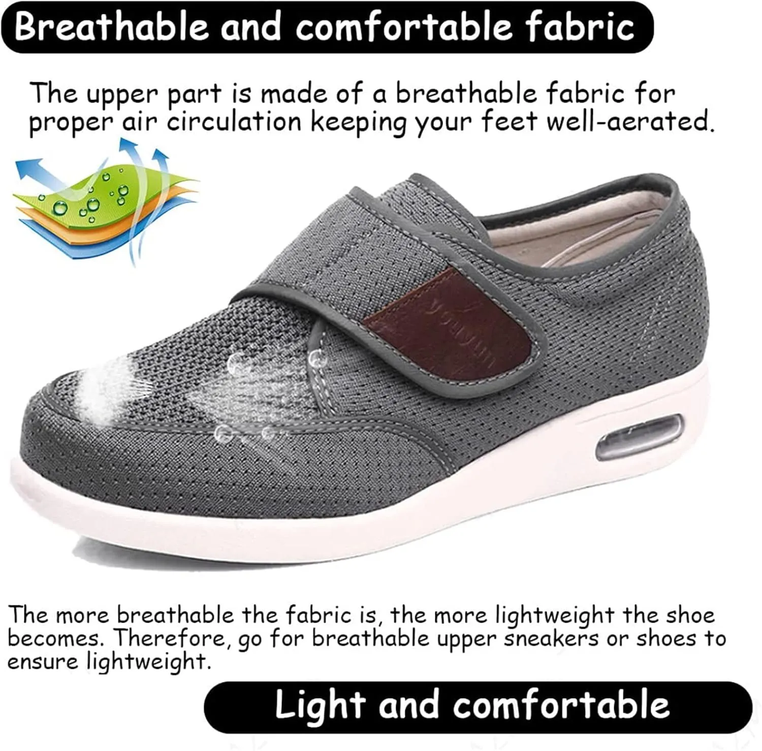 Men's Diabetic Shoes Diabetic Sneaker for Swollen Feet, Extra Wide Orthopedic Rehabilitation Shoes, Lightweight Diabetic Edema Shoes for Arthritis Thumb Valgus Senior,Black,14