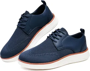 Men's Dress Sneakers Business Casual Dress Oxfords Walking Shoes Lightweight Comfortable Brogue Shoes Dark Blue 9