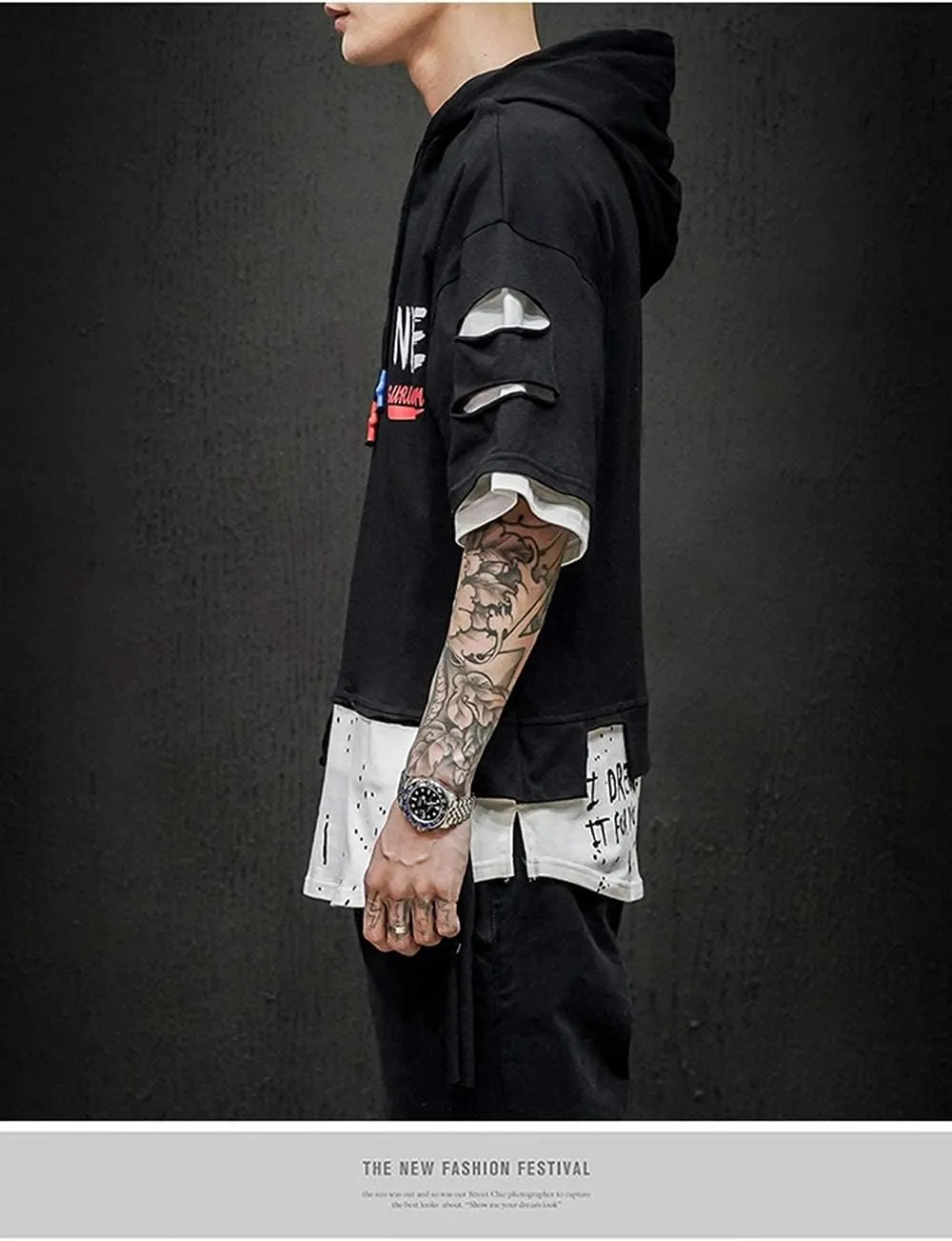 Men's Fashion Trends Hoodies Hip Hop Patchwork Sweater Hoodie Top
