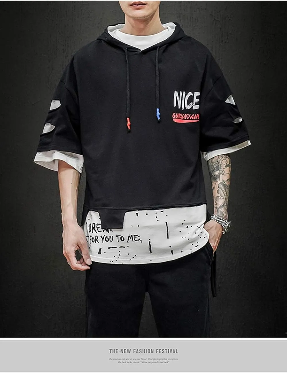 Men's Fashion Trends Hoodies Hip Hop Patchwork Sweater Hoodie Top