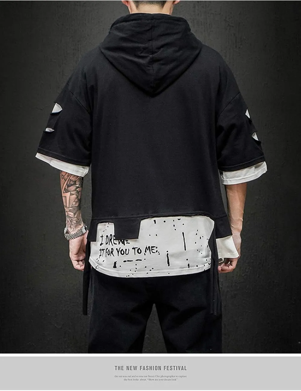 Men's Fashion Trends Hoodies Hip Hop Patchwork Sweater Hoodie Top