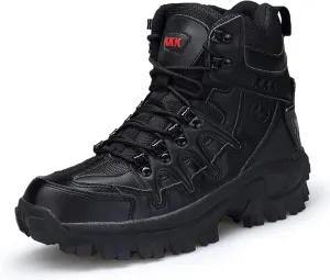 Mens Hiking Boots Waterproof Lace up Camping ​Boots Non-Slip Outdoor Travelling Backpacking Shoes for Trekking Walking-Black||EU43/US9