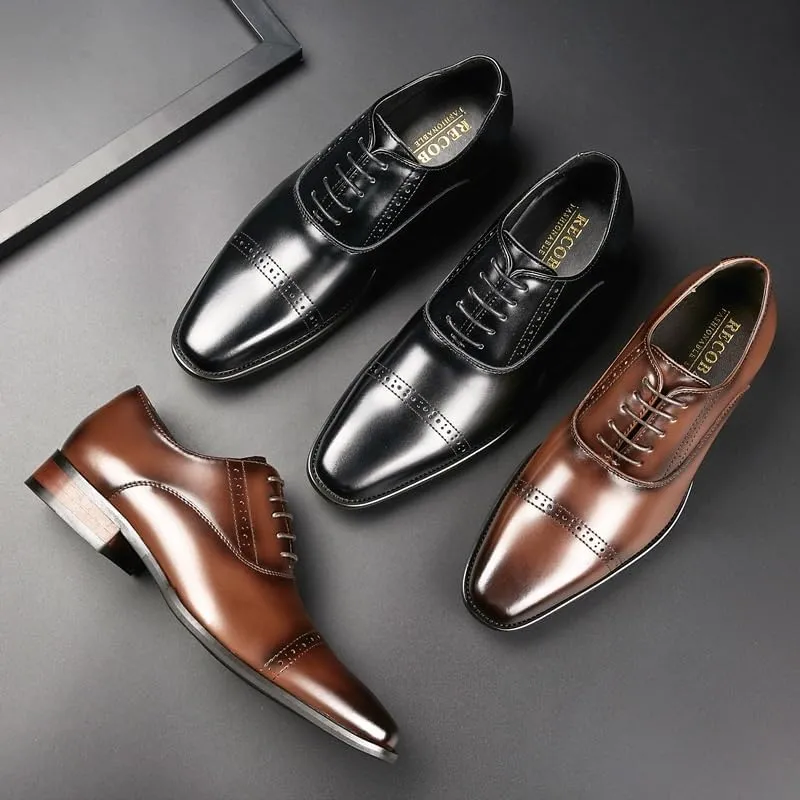 Men's Lace-up Business Formal Three-Joint Gentleman's Single Shoes Breathable Comfortable Suitable for Wedding Office Oxford Dress Shoes