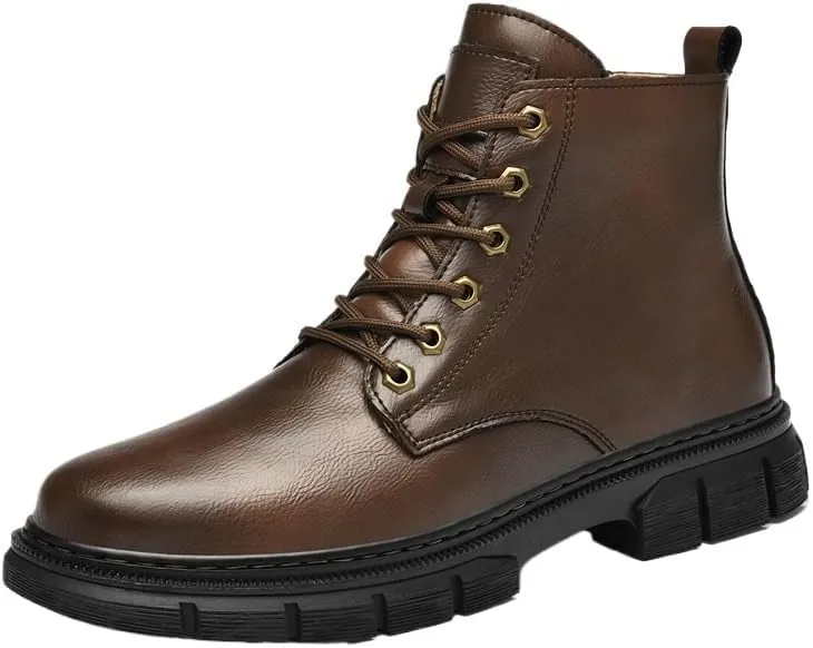 Men's Lace-up Oxford Shoes Warm Soft-Soled Casual Shoes Mid-Cut Thick-Heeled Versatile Breathable Non-Slip Shoes for Men