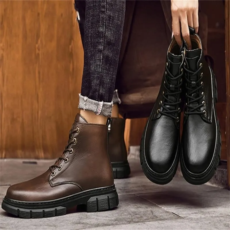Men's Lace-up Oxford Shoes Warm Soft-Soled Casual Shoes Mid-Cut Thick-Heeled Versatile Breathable Non-Slip Shoes for Men