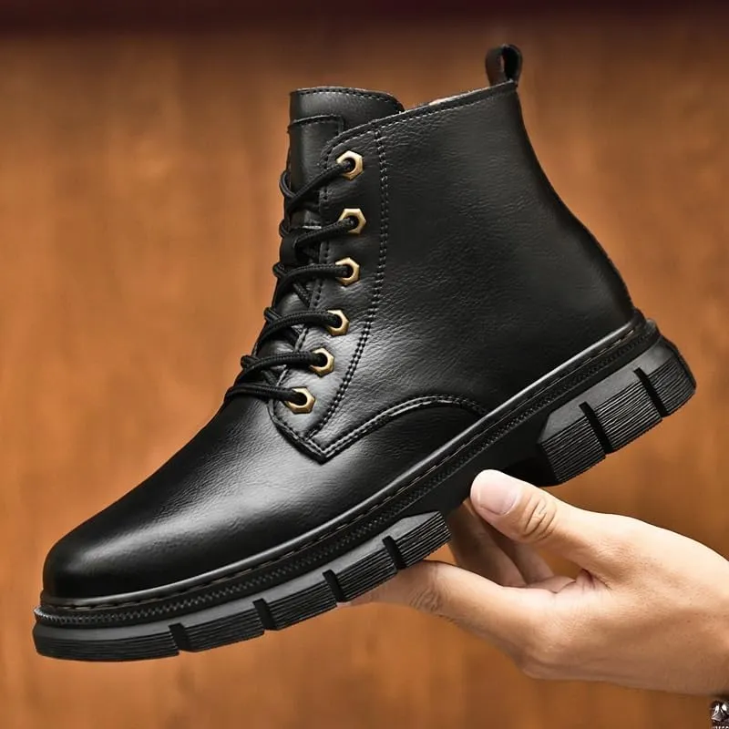 Men's Lace-up Oxford Shoes Warm Soft-Soled Casual Shoes Mid-Cut Thick-Heeled Versatile Breathable Non-Slip Shoes for Men
