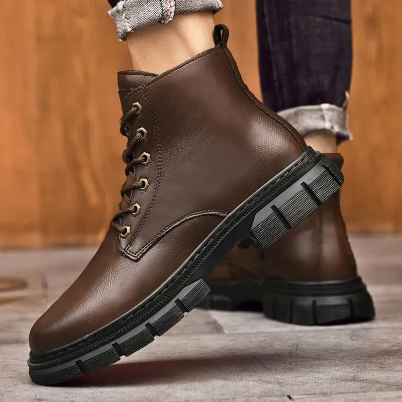 Men's Lace-up Oxford Shoes Warm Soft-Soled Casual Shoes Mid-Cut Thick-Heeled Versatile Breathable Non-Slip Shoes for Men