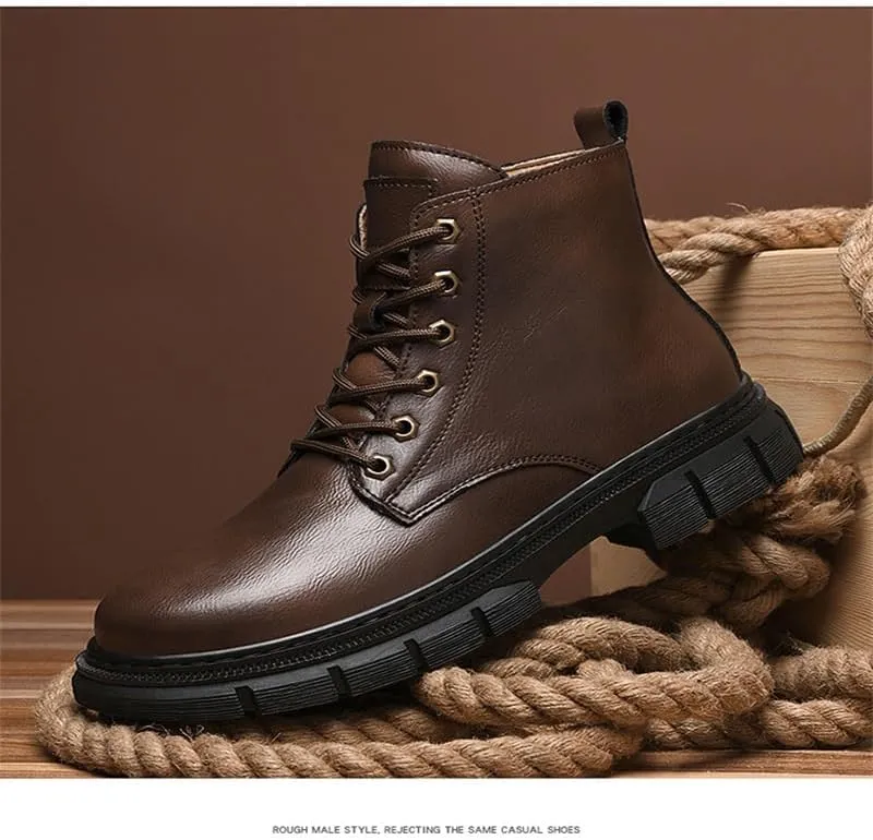 Men's Lace-up Oxford Shoes Warm Soft-Soled Casual Shoes Mid-Cut Thick-Heeled Versatile Breathable Non-Slip Shoes for Men
