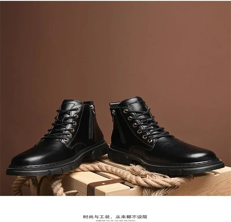 Men's Lace-up Oxford Shoes Warm Soft-Soled Casual Shoes Mid-Cut Thick-Heeled Versatile Breathable Non-Slip Shoes for Men