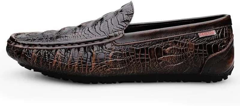 Men's Loafers Square Toe Crocodile Print Faux Leather Moccasins Shoes Flexible Flat Heel Comfortable Wedding Party Slip-ons