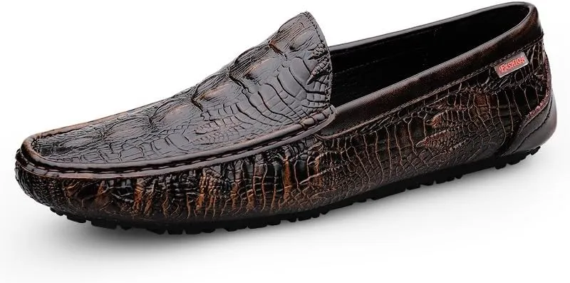 Men's Loafers Square Toe Crocodile Print Faux Leather Moccasins Shoes Flexible Flat Heel Comfortable Wedding Party Slip-ons