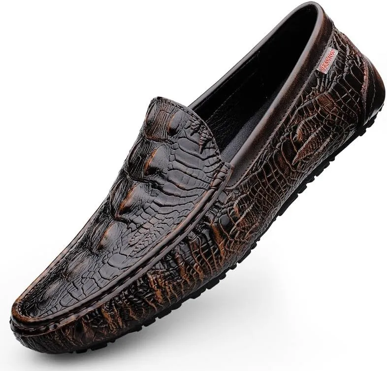 Men's Loafers Square Toe Crocodile Print Faux Leather Moccasins Shoes Flexible Flat Heel Comfortable Wedding Party Slip-ons