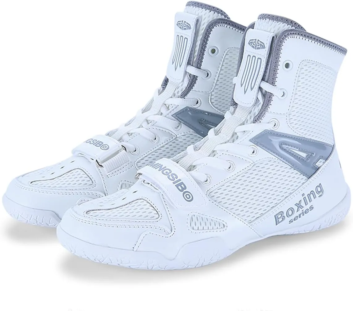 Men's Pro Boxing Shoes Breathable Wrestling Shoes Lightweight Training Shoe for Adult & Youth Men Women High Top Fitness Sneakers Non Slip Rubber Boots Deep Squat Combat Shoes