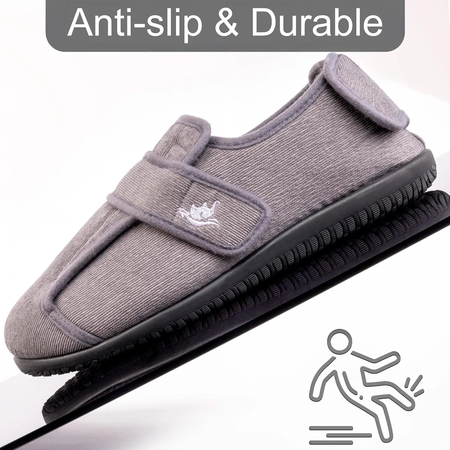 Men's Wide 80-D Memory Foam Diabetic Slippers with Adjustable Closures Breathable Washable Indoor/Outdoor House Shoe w/Anti Slip Sole