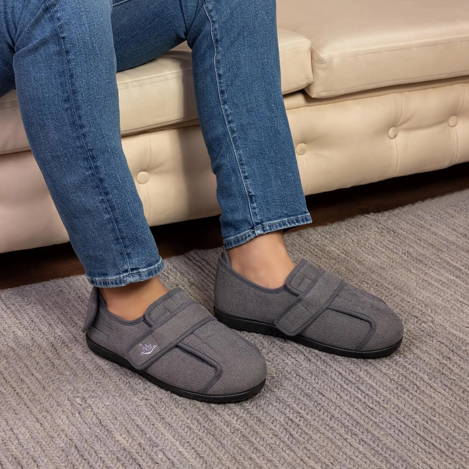 Men's Wide 80-D Memory Foam Diabetic Slippers with Adjustable Closures Breathable Washable Indoor/Outdoor House Shoe w/Anti Slip Sole