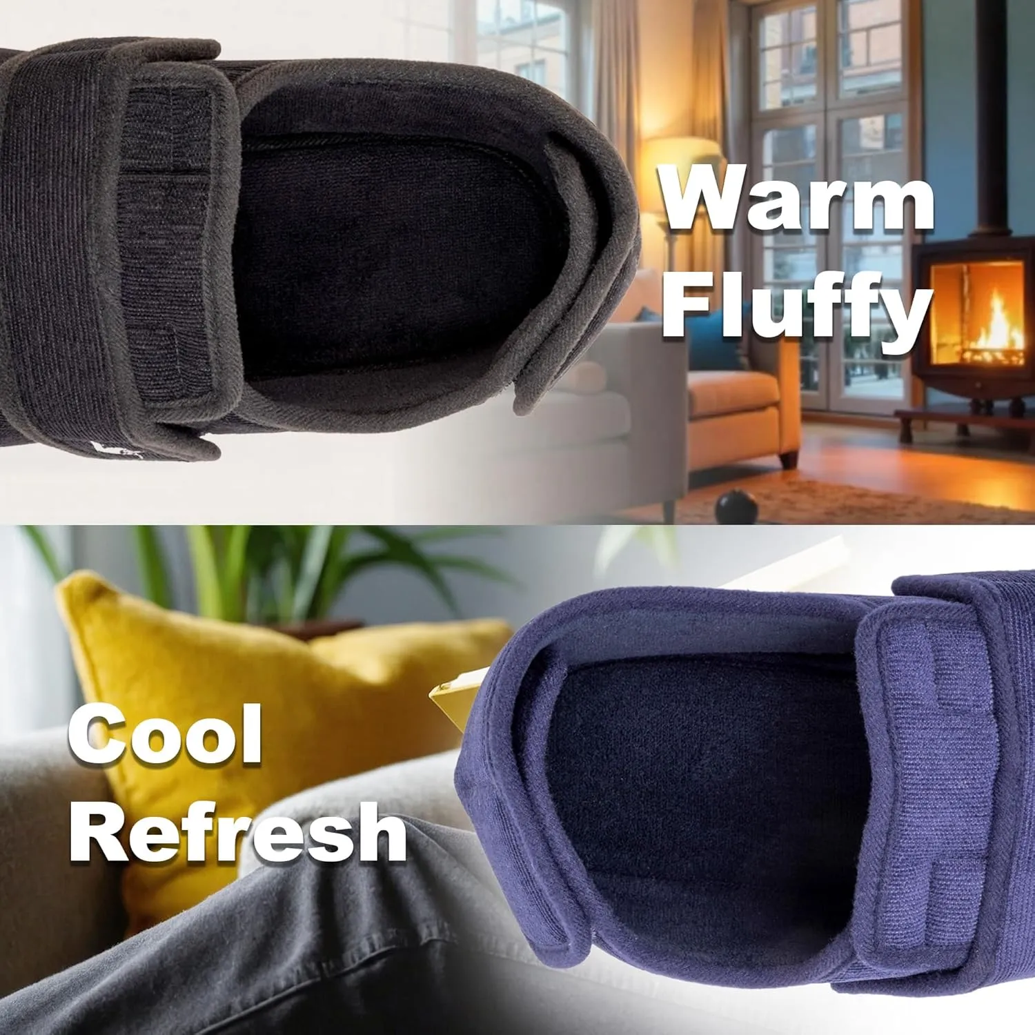 Men's Wide 80-D Memory Foam Diabetic Slippers with Adjustable Closures Breathable Washable Indoor/Outdoor House Shoe w/Anti Slip Sole