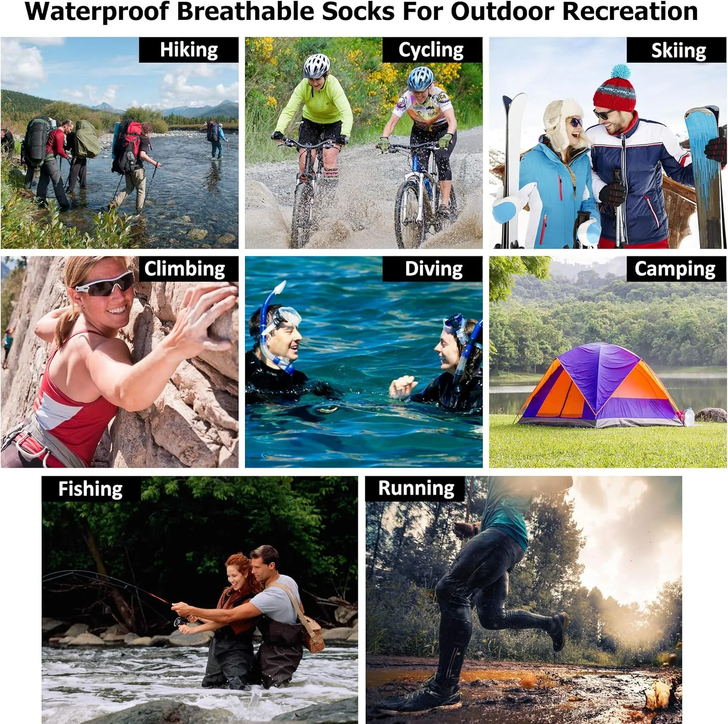 Merino Wool Waterproof Socks, Men Women Breathable Hiking Cycling Wading Socks