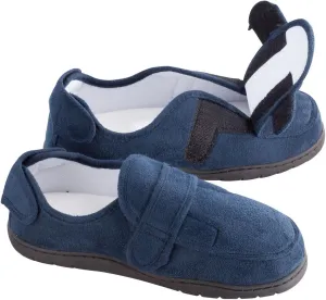 Miles Kimball Plush Memory Foam Slippers, Adjustable for Custom Fit, 100% Polyester, Sturdy Rubber Soles, Unisex - Navy Blue, Medium