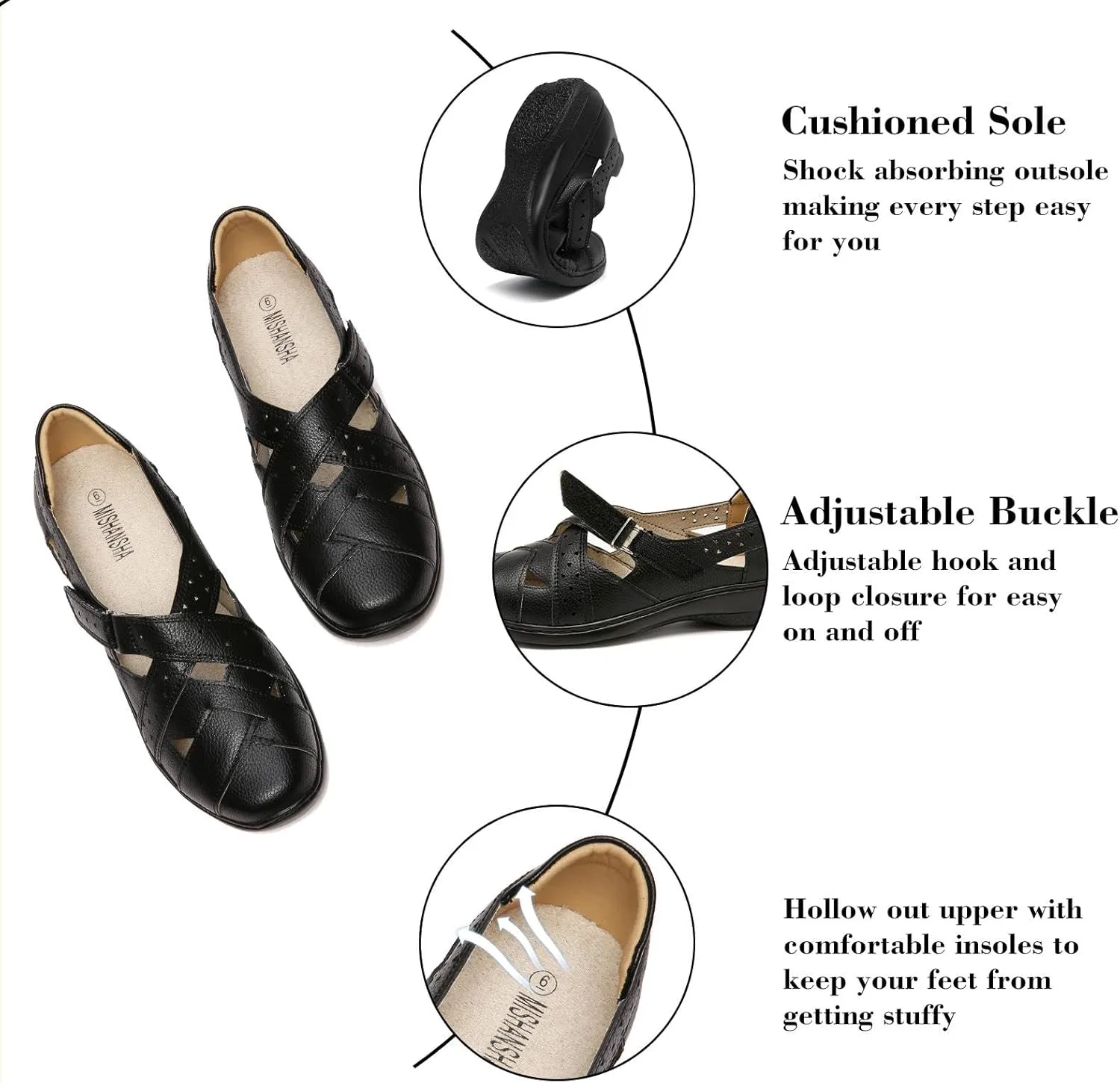 Mishansha Women's Slip On Loafers Closed Toe Flat Sandals Comfort Walking Shoes