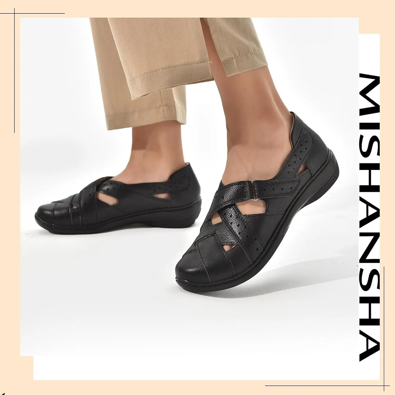 Mishansha Women's Slip On Loafers Closed Toe Flat Sandals Comfort Walking Shoes