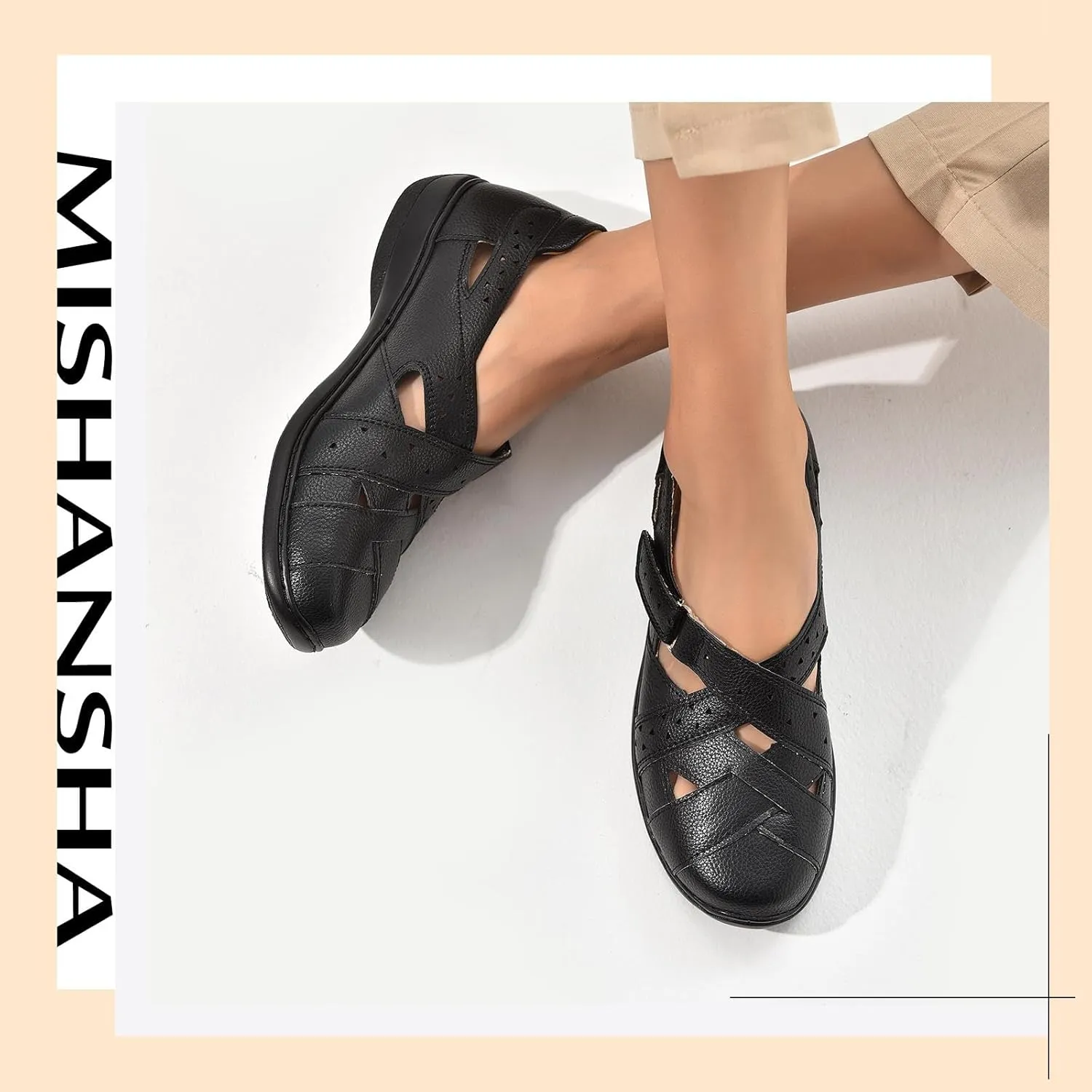 Mishansha Women's Slip On Loafers Closed Toe Flat Sandals Comfort Walking Shoes