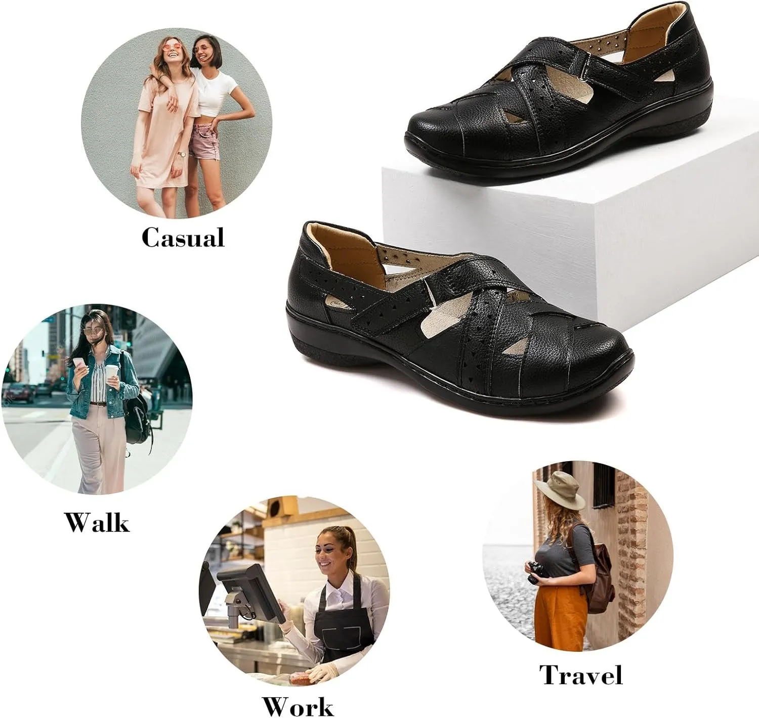 Mishansha Women's Slip On Loafers Closed Toe Flat Sandals Comfort Walking Shoes