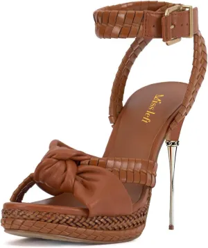 miss left Women Chic Super High Heel Braided Platform Sandals Open Toe with Knot Ankle Strap Buckle Elegant Prom Party Shoes Size 4-16 US