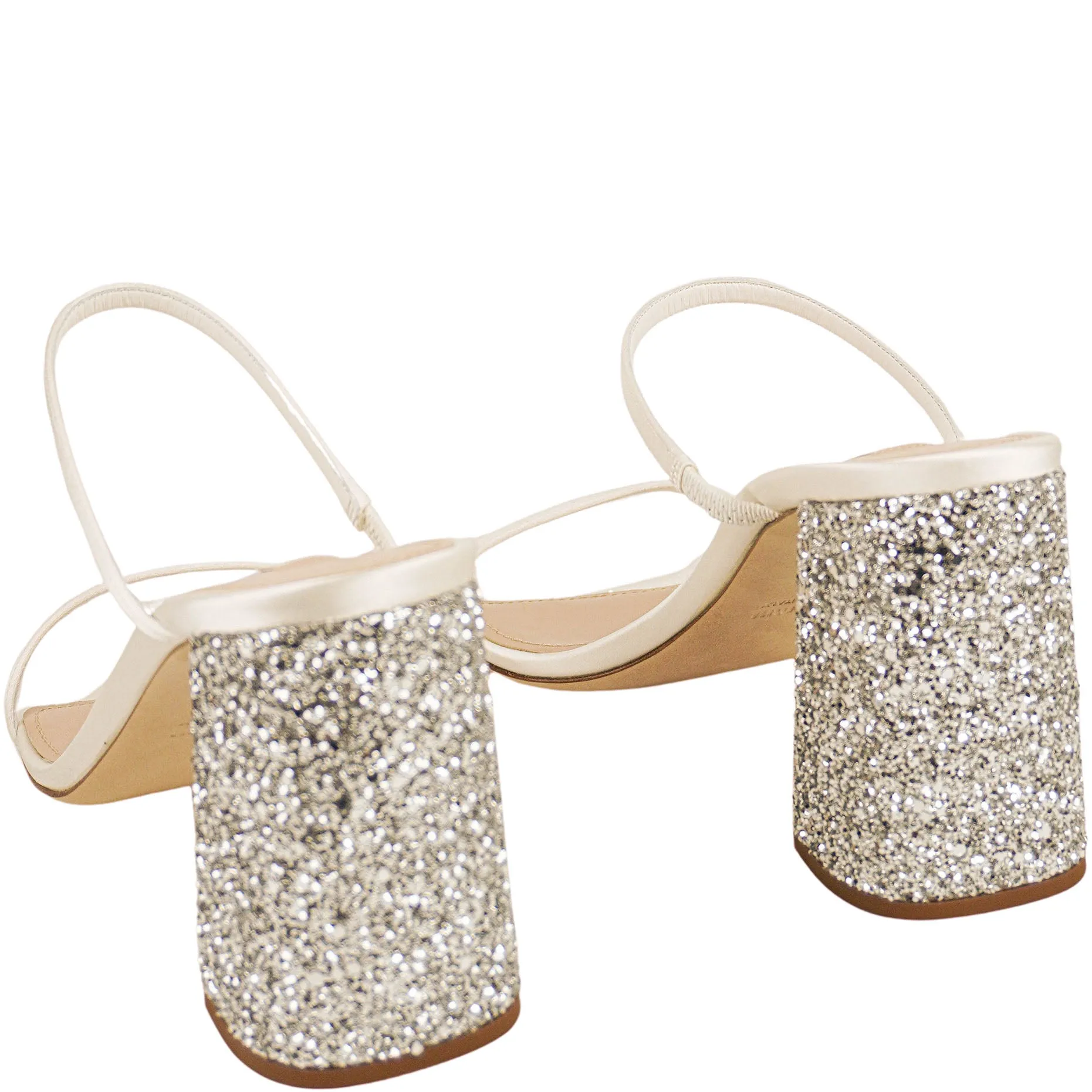 Miu Miu Glitter Satin Sandals in Silver/White