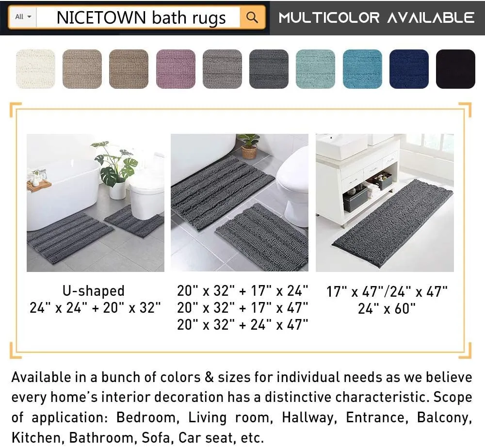 NICETOWN Bath Mats Shower Rugs Slip-Resistant (Eggshell Green, 20 x 32   17 x 24)