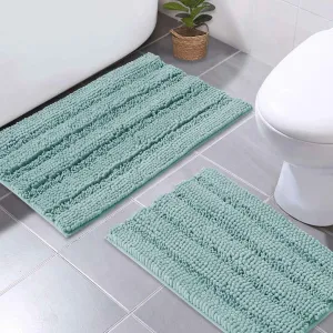 NICETOWN Bath Mats Shower Rugs Slip-Resistant (Eggshell Green, 20 x 32   17 x 24)