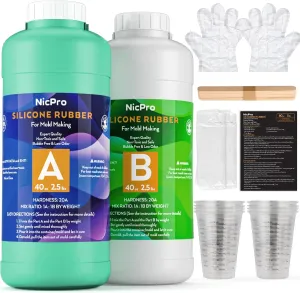 Nicpro 80 oz Silicone Mold Making Kit 20A, Platinum Liquid Silicone Rubber for Mold Maker, Jade Green Flexible & Food Safe Mix Ratio 1:1 for Casting 3D Resins Molds DIY with Gloves, Sticks & Cups