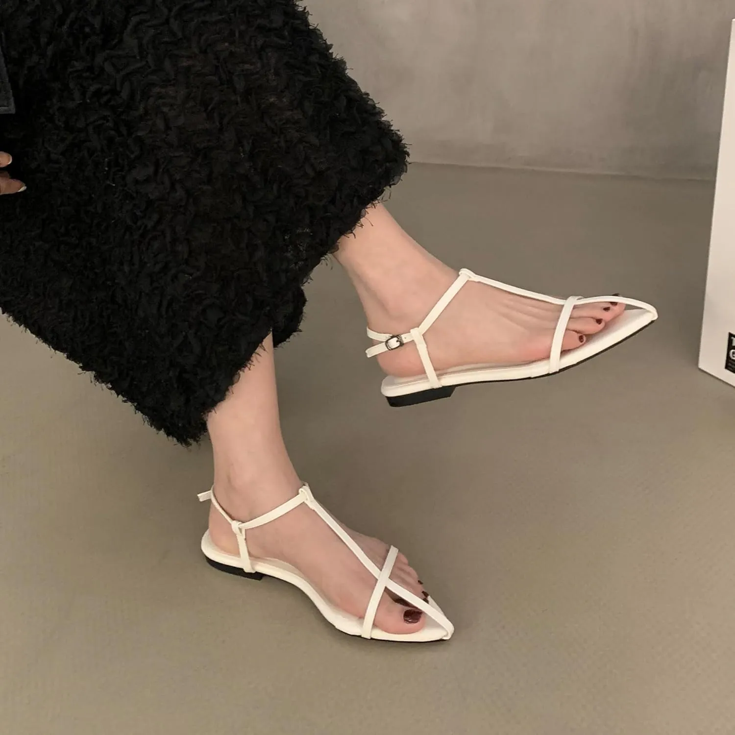 N.N.G Women Flat Sandals Dressy Srtappy Slingback Mules Cute Evening Vegan Leather Gladiator Designer Pretty Casual Pointed Open Toe