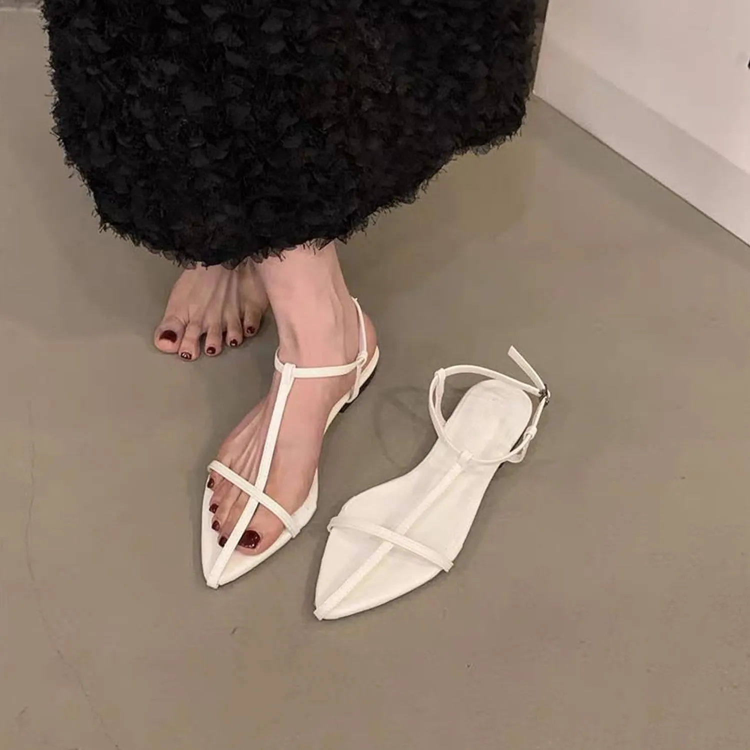 N.N.G Women Flat Sandals Dressy Srtappy Slingback Mules Cute Evening Vegan Leather Gladiator Designer Pretty Casual Pointed Open Toe