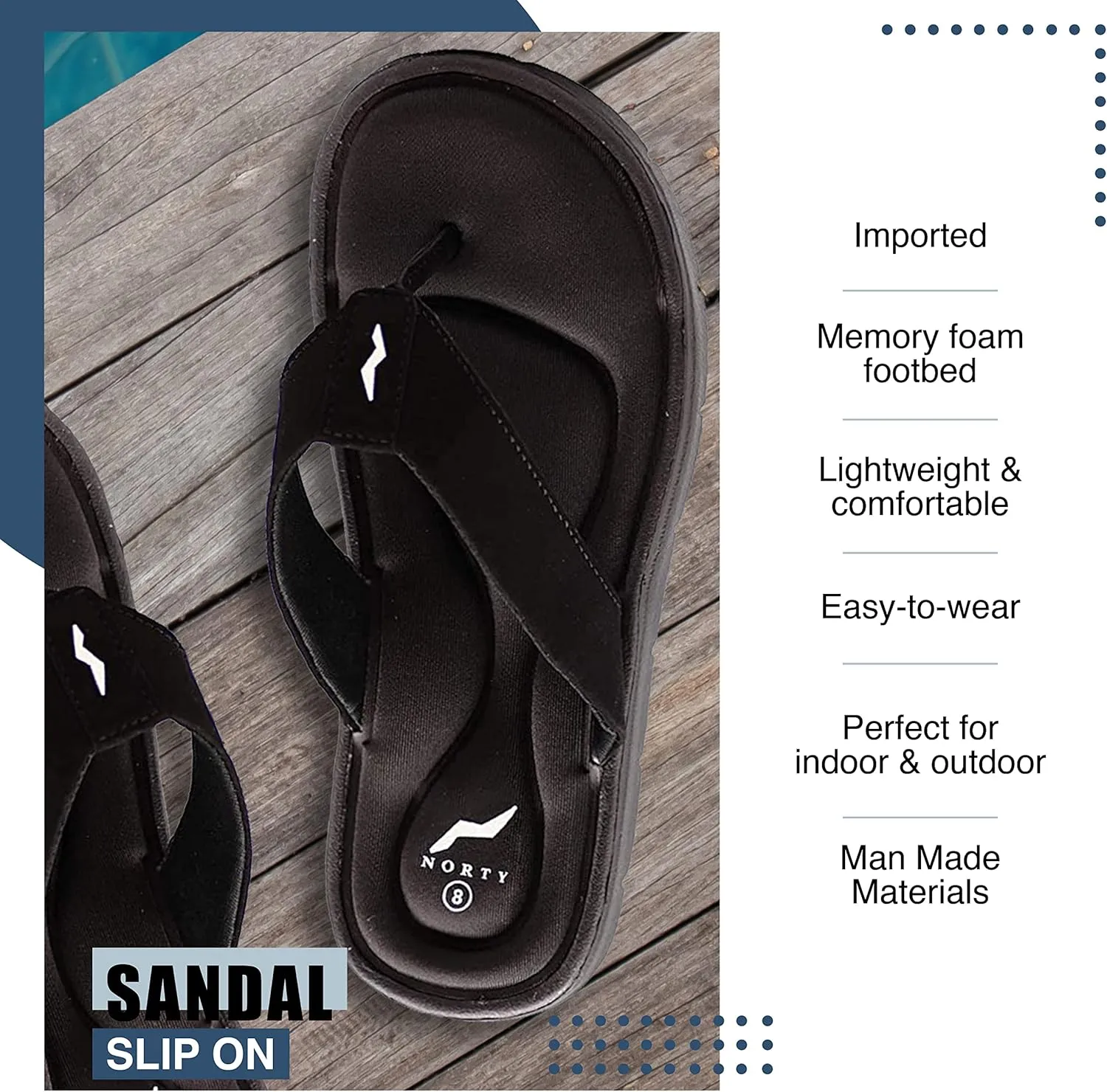 NORTY Mens Memory Foam Footbed Comfort Casual Sandal Slip On Shoe
