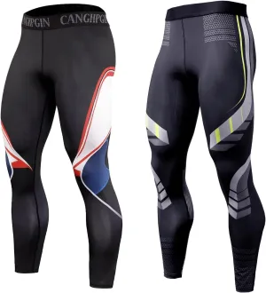 OEBLD Compression Pants Men UV Blocking Running Tights 1 or 2 Pack Gym Yoga Leggings for Athletic Workout