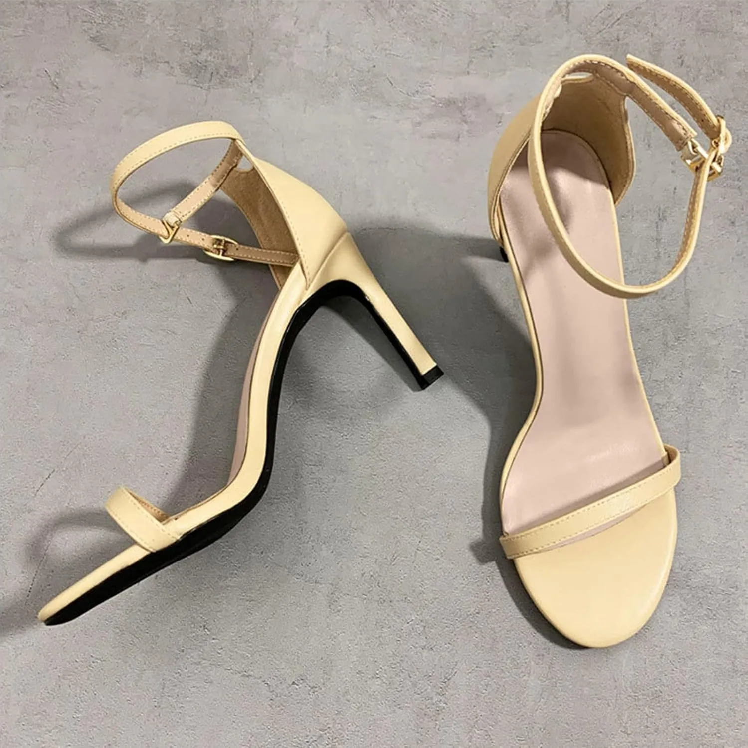 oiangi Womens Glitter Flock Stiletto Sandals Summer Ankle Strap Thin Band Strap Buckle High Heels Sexy Temperament Ladies Casual Shoes Sandalias