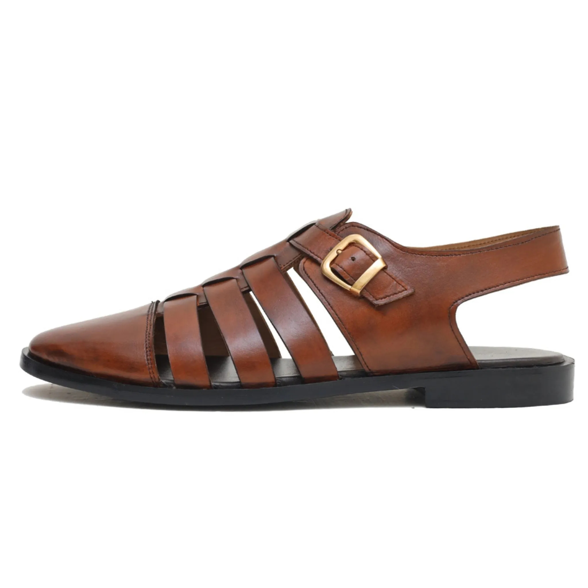 OK-2015 Brown Sleek stripes leather sandals