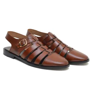 OK-2015 Brown Sleek stripes leather sandals