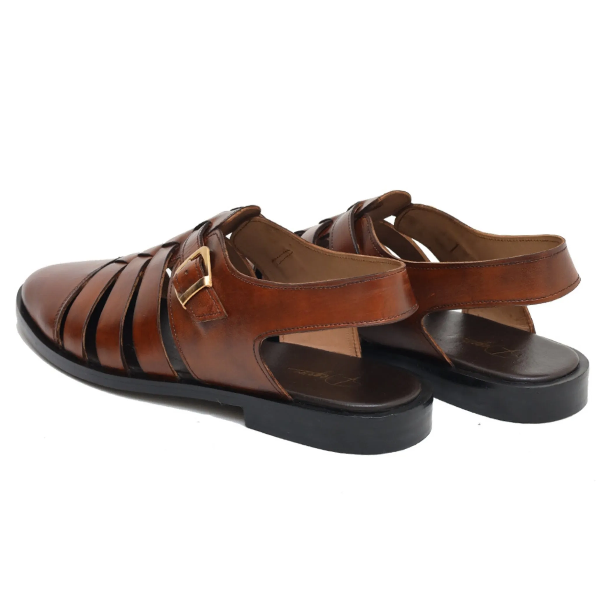 OK-2015 Brown Sleek stripes leather sandals