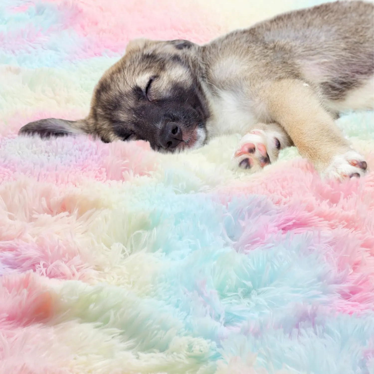 ONASAR Rainbow Round Area Rug 4ft, Soft Bedroom Circle Rugs Mats for Kids Girls Teen Room, Kawaii Fluffy Plush Shaggy Carpet for Baby Nursery Living Room Playroom Home Decor Princess Castle