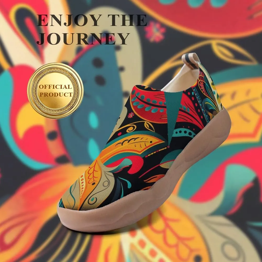 Onehorse Women's Casual Travel Shoes Paisley Painted Breathable Sock Slip-Ons Loafers Knit Tennis Sneakers