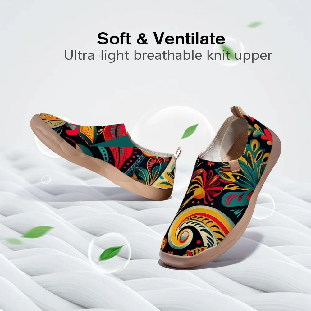 Onehorse Women's Casual Travel Shoes Paisley Painted Breathable Sock Slip-Ons Loafers Knit Tennis Sneakers