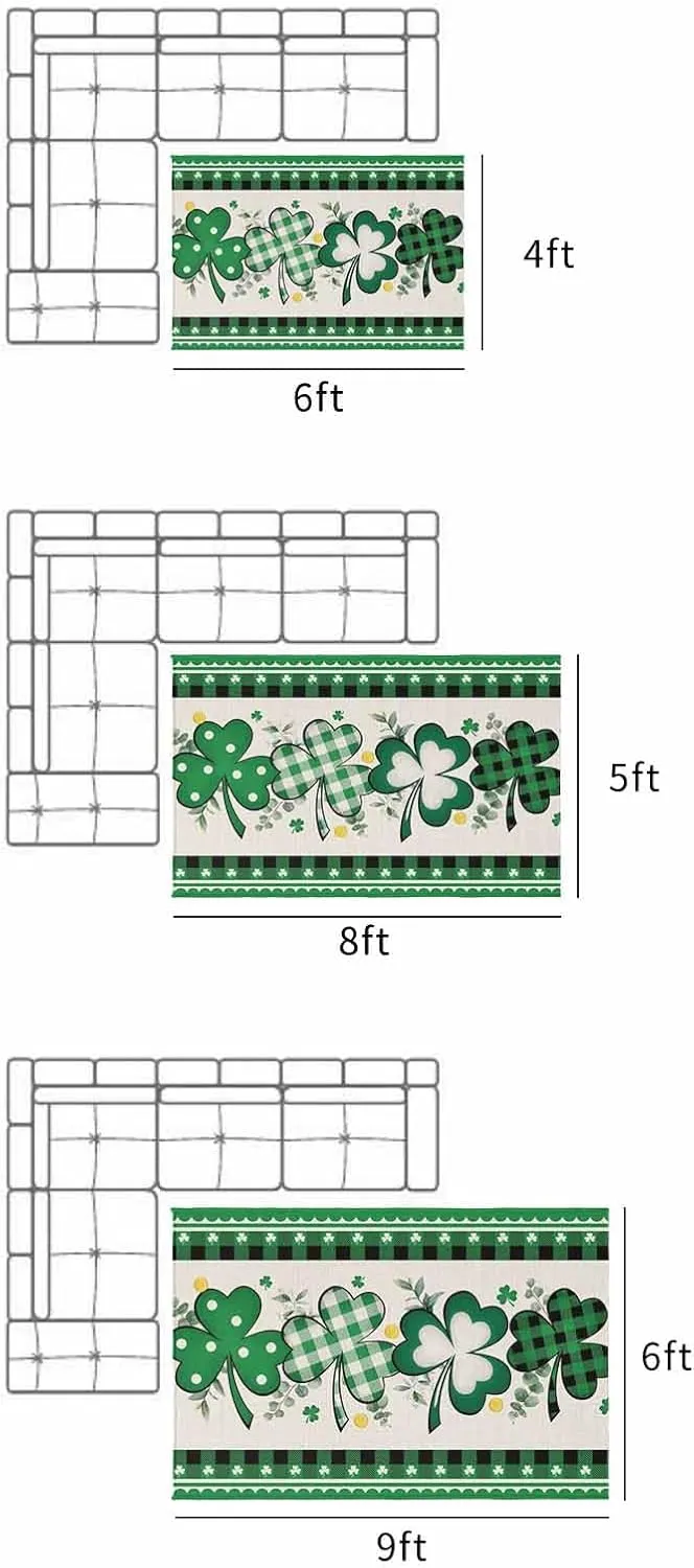 Outdoor Rug for Patio, Large Floor Mat St. Patrick's Day Green Clover Plaid Rustic Cotton Non Slip Area Rug Rubber Backing Quick Dry Clearance Carpet for Camping, Garden, Lawn, Deck, Porch, 4' x 6'
