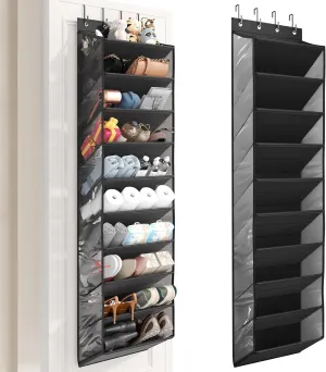 Over the Door Shoe Organizer, Hanging Shoe Organizers with 10 Tier Large Deep Pockets, Hanging Organization for Closet Shoe Organizer for Wall, Black Shoe Holder 1 Pack ﻿