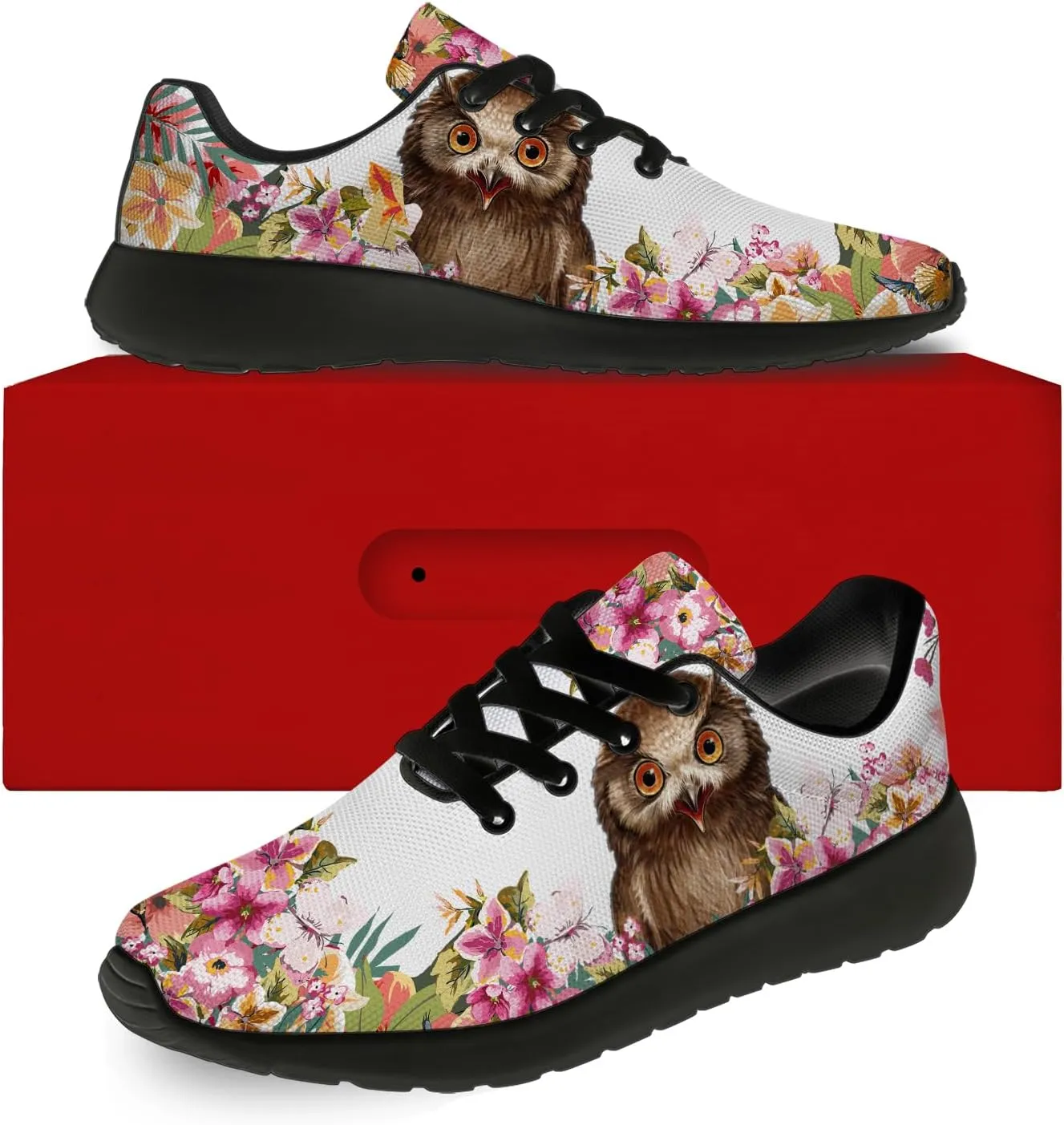 Owl Print Shoes for Men Women Breathable Lightweight Comfortable Running Tennis Walking Sneakers Gifts for Girls Boys