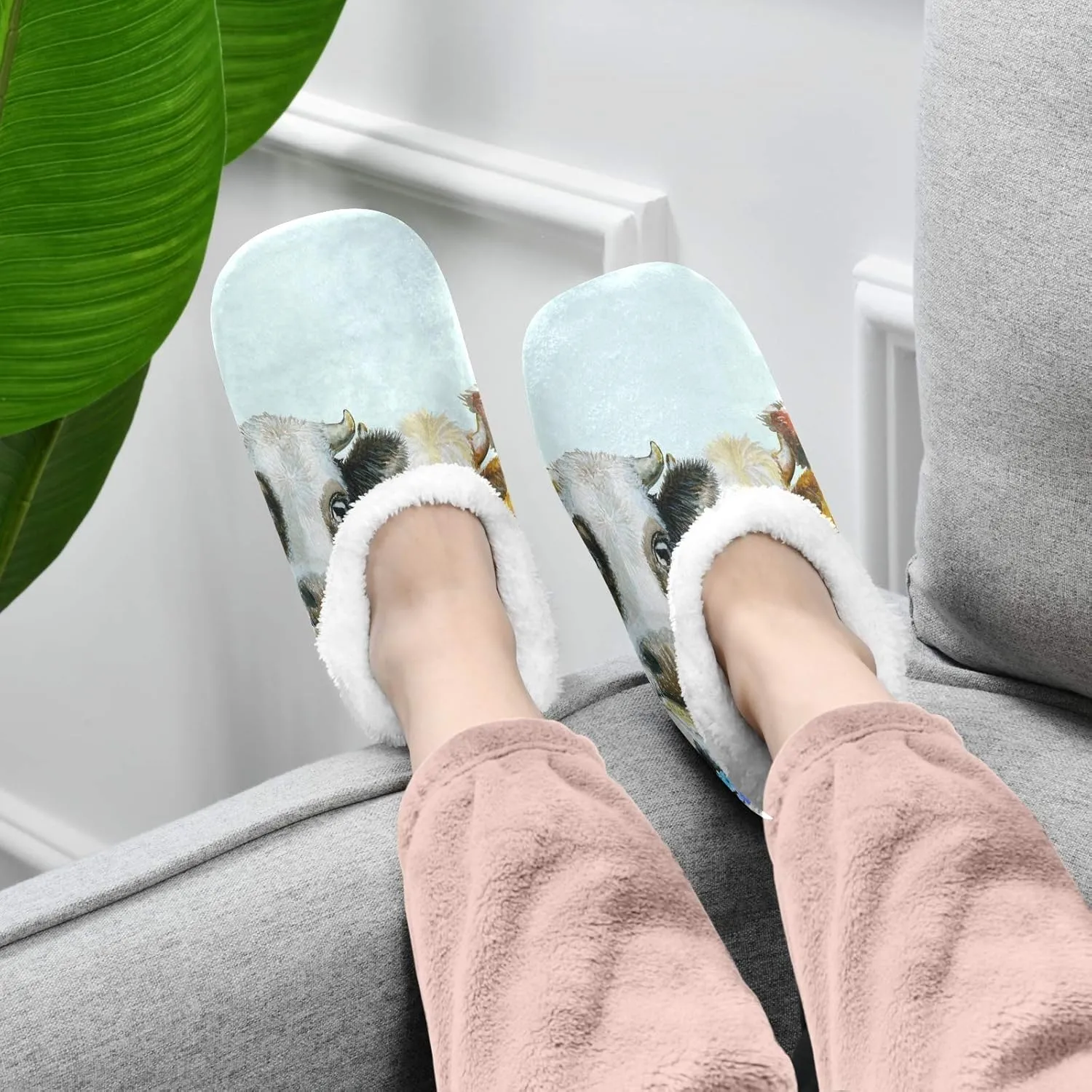 Oyihfvs Unisex Fuzzy House Slippers Memory Foam Warm Slip Shoes Fur Lining M-XXL
