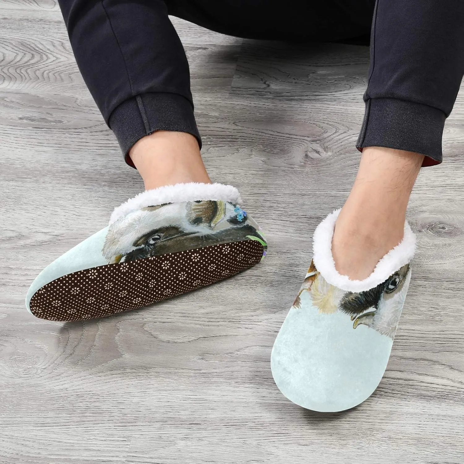 Oyihfvs Unisex Fuzzy House Slippers Memory Foam Warm Slip Shoes Fur Lining M-XXL